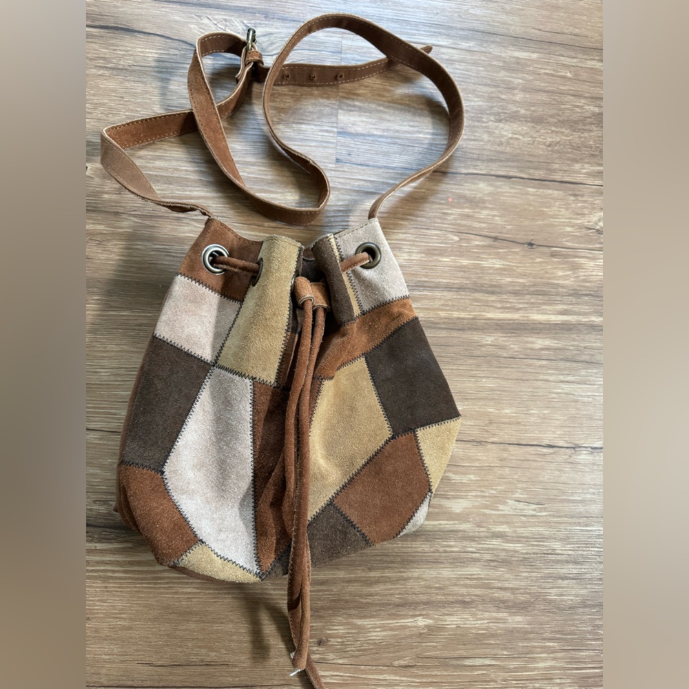 Patchwork Suede Shoulder Bag - Brown and Tan